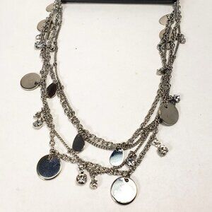 Women's Stunning Rhodium Layered Choker with Discs & Crystal Drops 11+2-inch